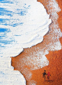 Ola de playa arena abstracta niños detalle arte de la pared textura minimalista Pinturas al óleo